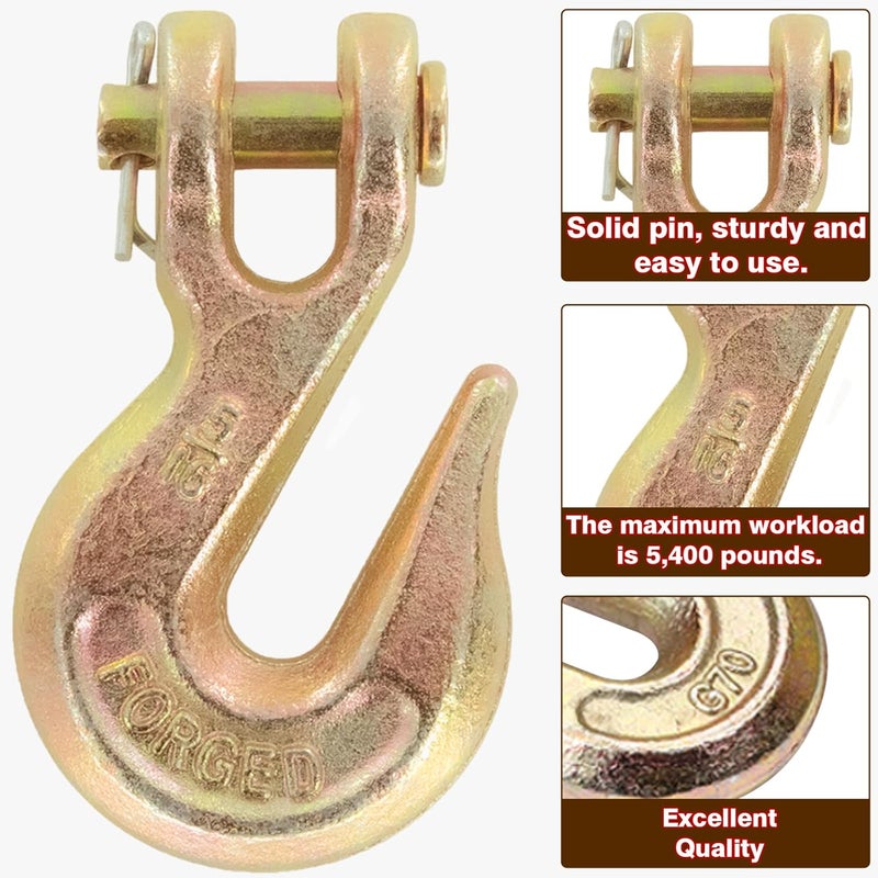 V-chen 5/16 Inch Chain Hook Clevis Grab Hook, Grade 70 Forged Steel Alloy Clevis Hooks, Heavy Duty Chain Hook for Trailer Truck Transport - 5400 LBS Capacity (1 Pack) - Image 4